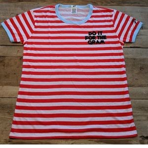Victorias Secret Pink “Do It For The Gram” Striped Ringer Style T-Shirt Size S